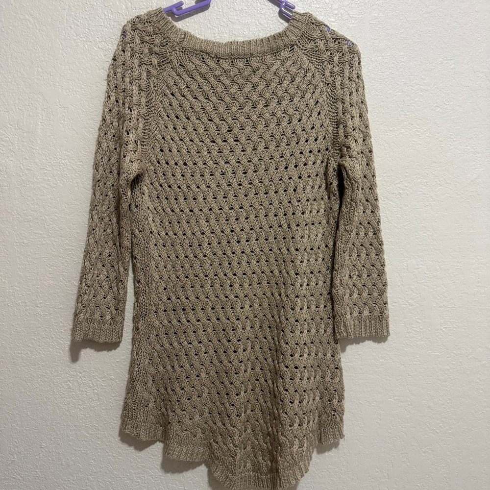 Womens Tan Cable Knit Open Weave 3/4 Sleeve Sweater Top M - Picture 6 of 10